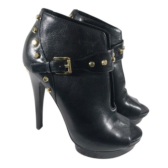 MICHAEL KORS! BLACK GENUINE LEATHER, GOLD STUDDED STILETTO PLATFORM HEELS! SZ 7M - Picture 11 of 11